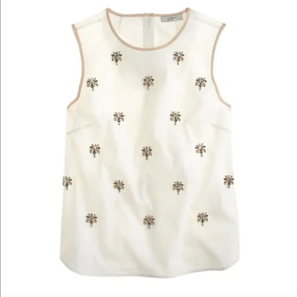 J. Crew white cotton rhinestone sleeveless top 8